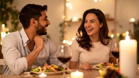 Sedona’s Best Restaurants couple laughing and eating at a sedona restaurant