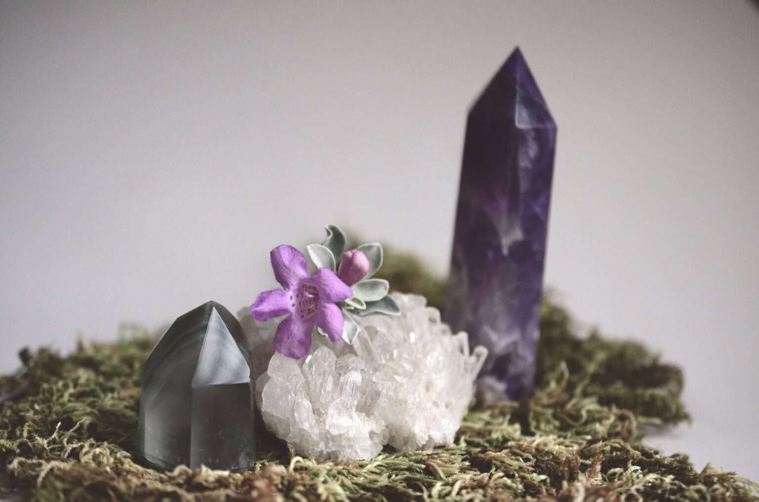 Sedona new age shops - beautiful purple amethyst crystals on display at a metaphysical shop in Sedona