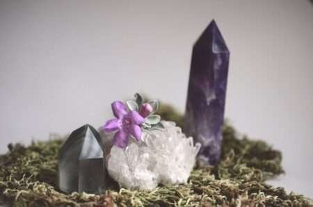 Sedona new age shops - beautiful purple amethyst crystals on display at a metaphysical shop in Sedona