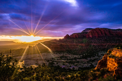 Sunset over red rock landscape