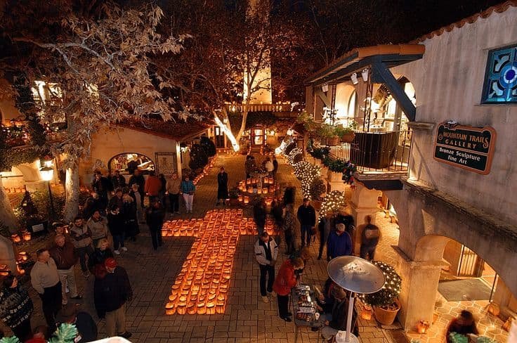 Tlaquepaque Arts Village Sedona at night with luminaras