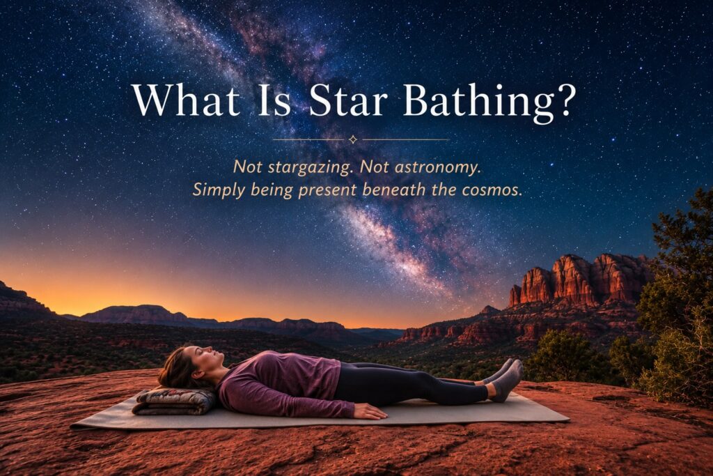 Woman star bathing under the Sedona night sky