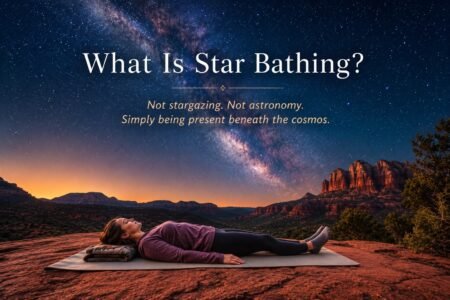 Woman star bathing under the Sedona night sky