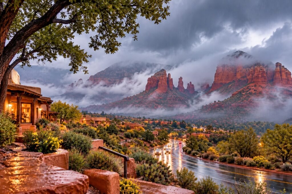 Rainy Day in Sedona? Best Things to Do in Sedona When It Rains Rainy Desert Town Beneath Red Cliffs