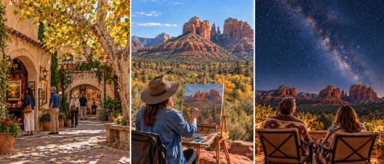 Autumn at Tlaquepaque in Sedona, an artist painting the red rocks outdoors, and stargazing beneath the Milky Way
